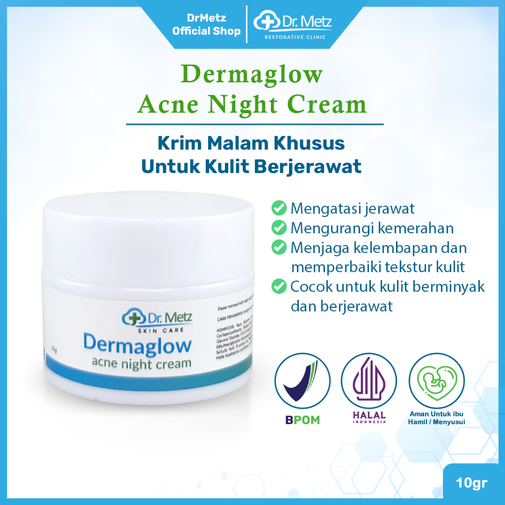 Dr Metz Skincare Dermaglow Acne Night Cream 10 gr - Krim Malam Untuk Jerawat