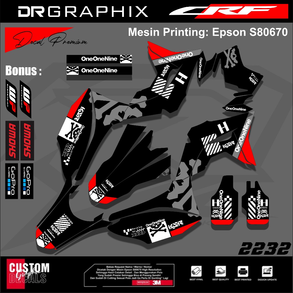 DECAL CRF 150 SIMPEL / DECAL CRF MERAH PUTIH / STICKER CRF ONENINENINE