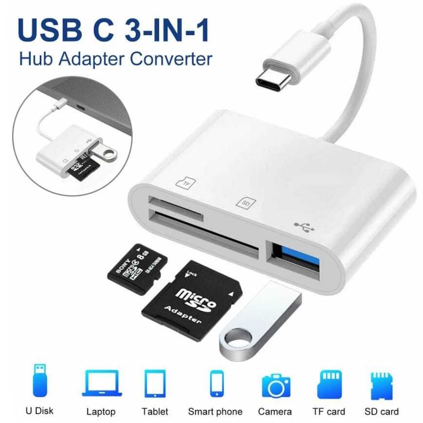 Card Reader Usb Tipe C 3in1 TF Card SD Card Flashdisk USB 2.0 Adaptor Converter