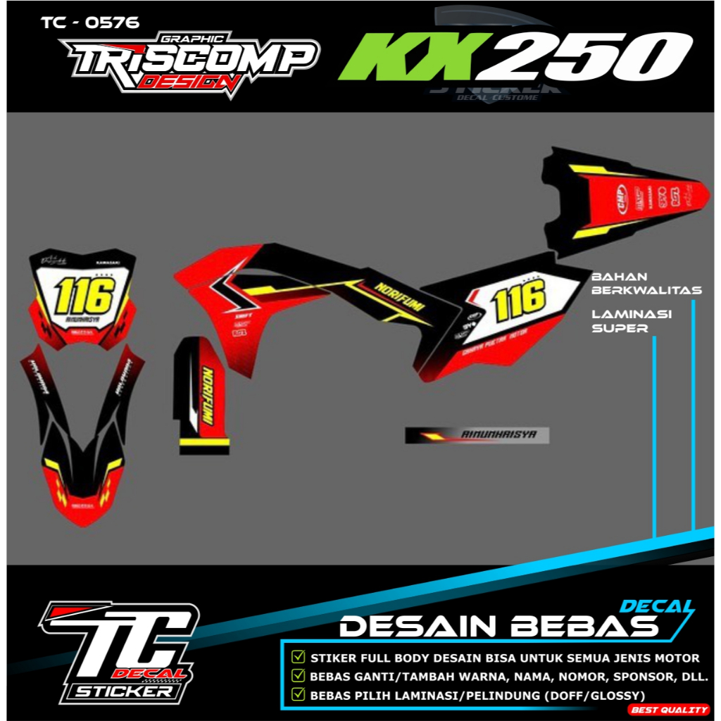 Bisa reques Decal KX 250 / KX 250 F / KX 450 / KX 85 Fullbody Motif simpel Desain Custom Bisa Reques