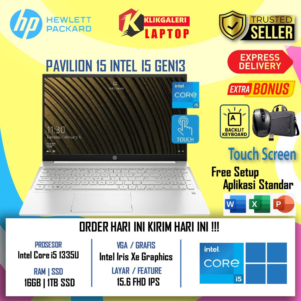 Laptop Gaming Touchscreen HP Pavilion 15 Intel Core i5 1335U Ram 16GB 1TB SSD FHD IPS Backlight