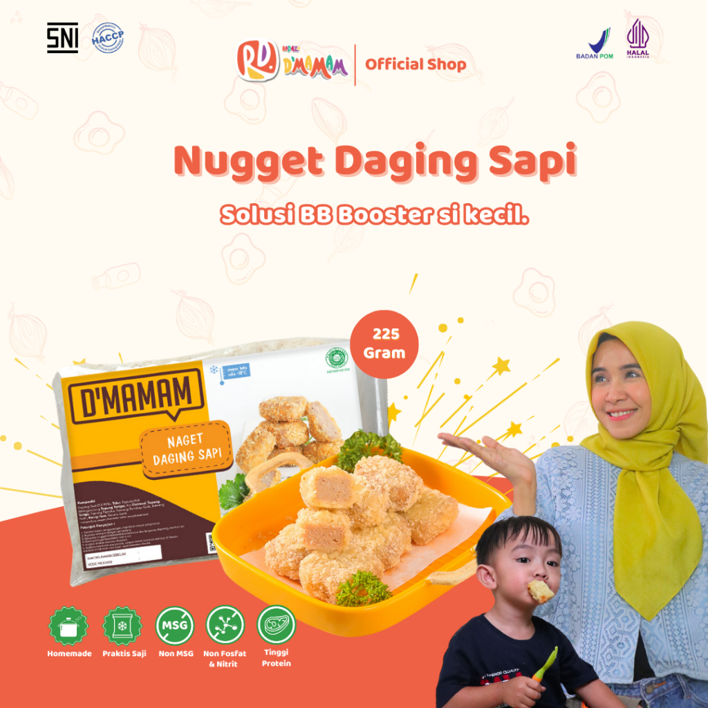 

D'MAMAM Nugget Daging Sapi 225 gr Dairy Free Homemade / HACCP BPOM HALAL / BB Booster