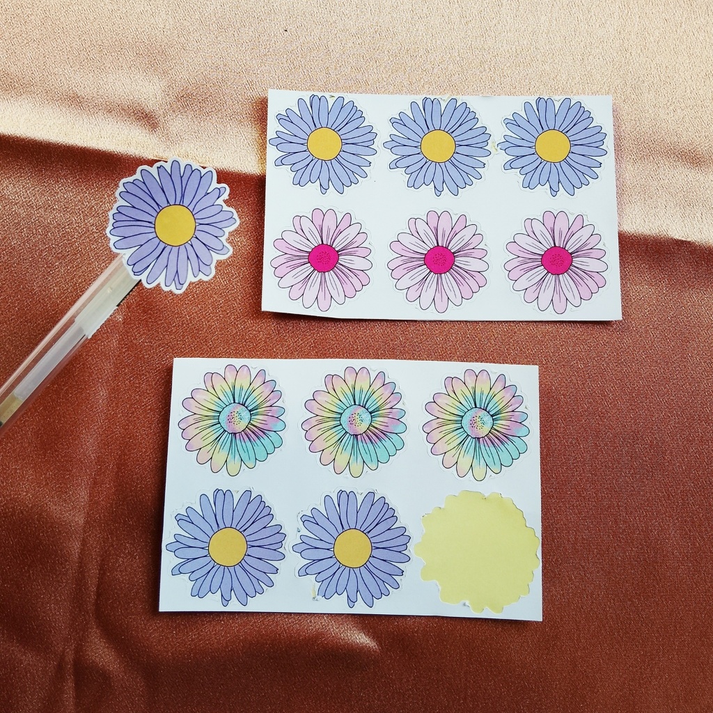 

[4 Lembar] 6 PCS Sticker Tumbler Laptop HP Bunga Daisy Sakura Aesthetic Sudah Cutting Bisa Tempel