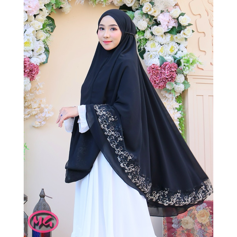 Khimar hijab instan payet umroh ceruti hitam