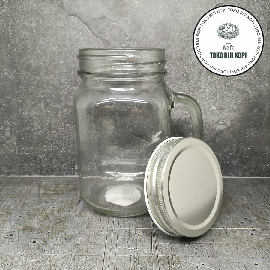 Gelas Mug Jar Kopi Cafe / Gelas Kaca Bentuk Toples Bening - 450 ml