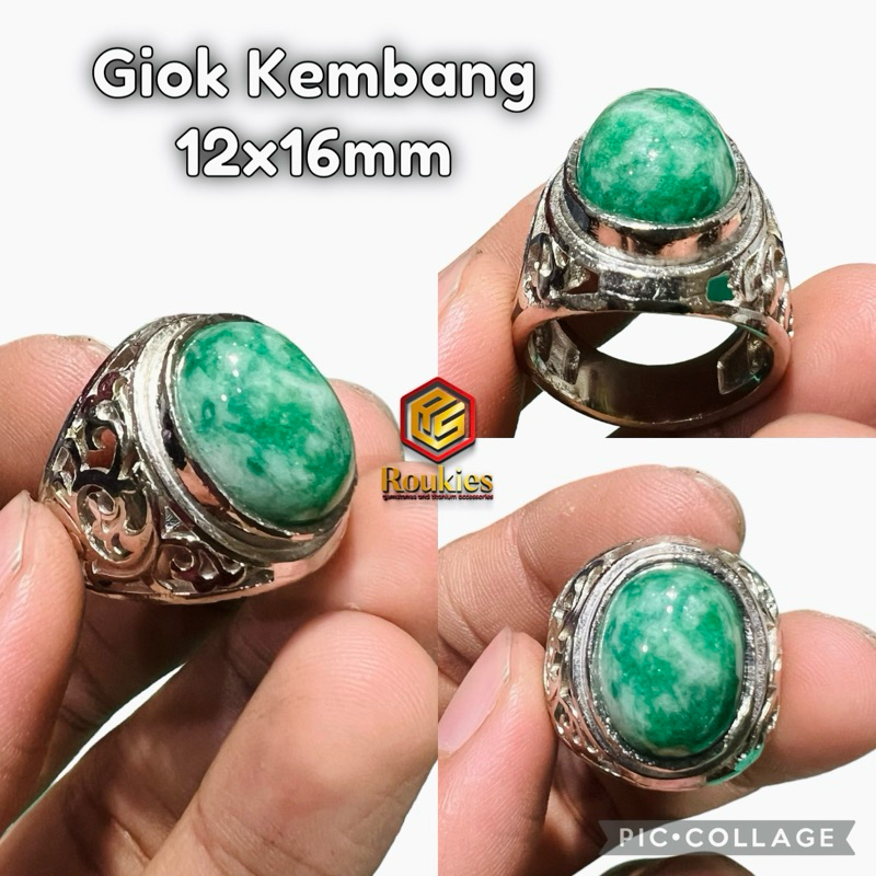 Cincin Batu Giok Kembang Ukuran 12x16mm