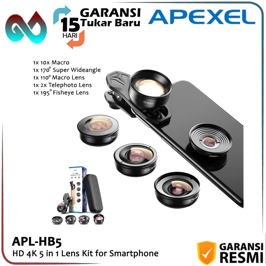 APEXEL APL-HB5 HD 4K 5 in 1 Lensa Kit for Smartphone