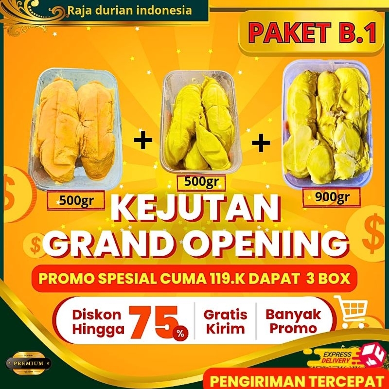 

RDI.cab Jak-selatan Durian kupas/PAKET B1/Durian king + Sibolga + kalimantan DURIAN KUPAS PAKET HEMAT