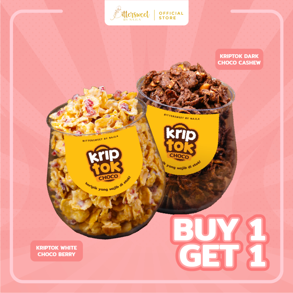 

Bittersweet by Najla - ( Buy 1 get 1 ) Kriptok White Choco Berry & Dark Choco Cashew