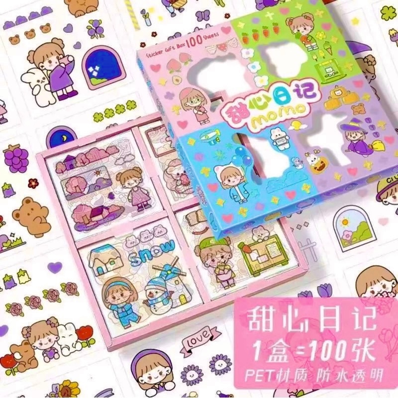 

Sticker MOMO Rainbow Mix Warna Original waterproof Stiker Kartun Korea Lucu Anti Air Original isi 100pcs