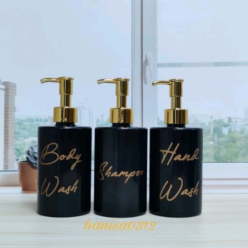Botol Sabun Cair Pump 250ml Aesthetic Hitam Glossy / Botol Sabun Cair Hitam Luxury 250ml