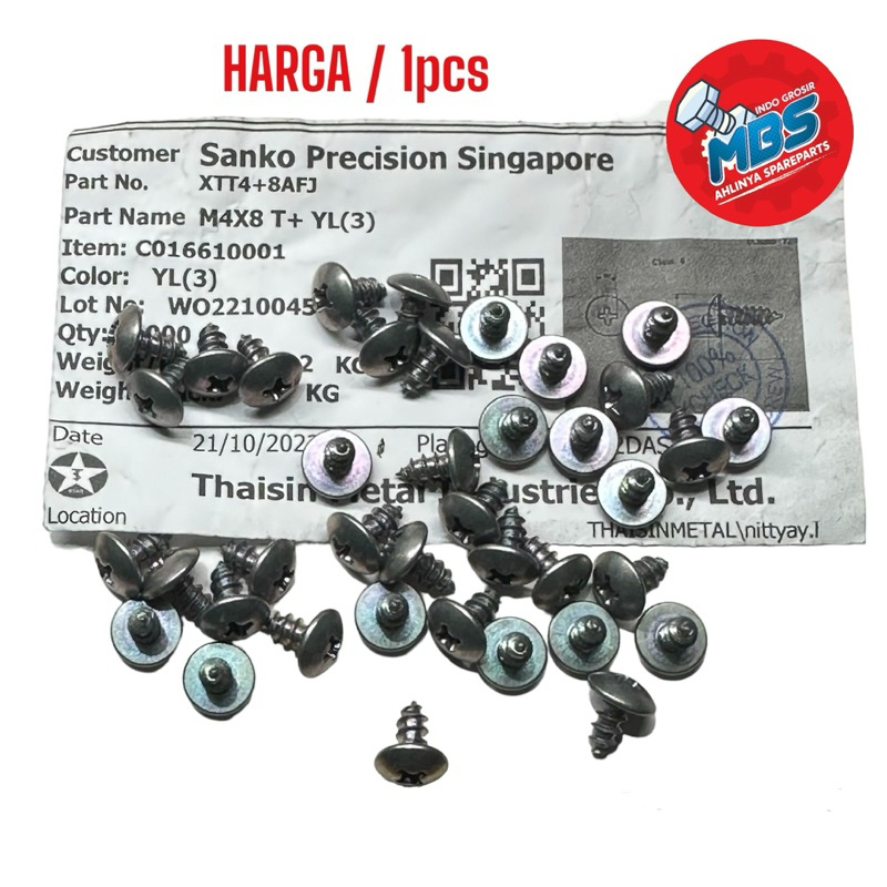 BOLT SKRUP M4 × 8 ORIGINAL / BAUT lancip  m4x8 kunci obeng kasar baut