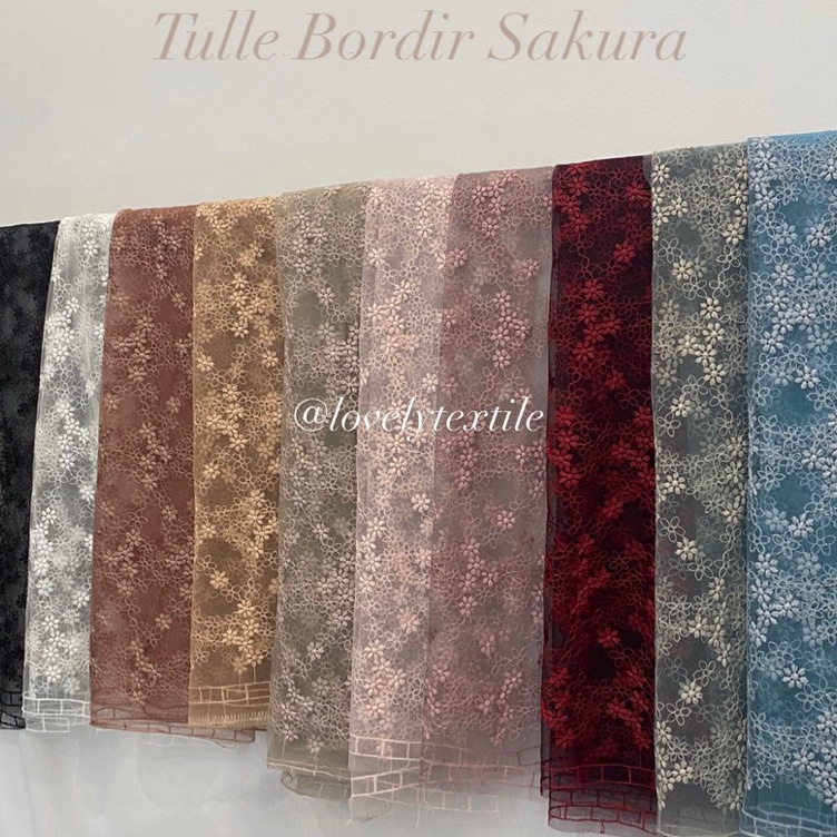 Seller Tulle Bordir Sakura Kain Tile Motif Kain Kebaya Brokat A94