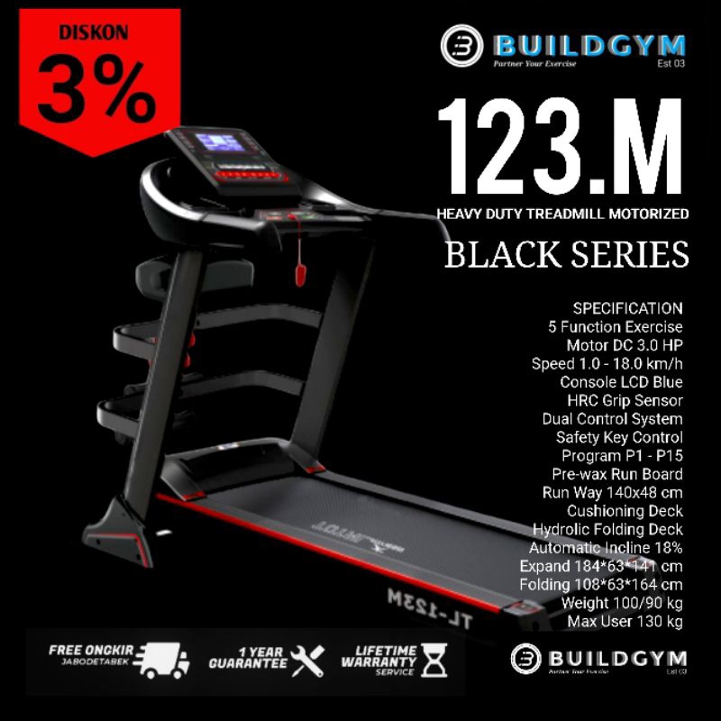 Treadmill Elektrik 3 Fungsi TL123M Treadmill Electric 3 Function TL-123M Auto Incline