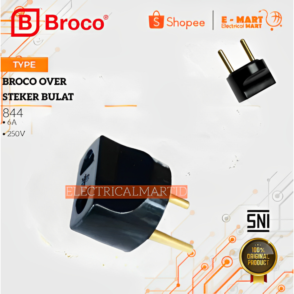 BROCO Over Steker Bulat 844 Black / Over Steker Gepeng EU USA Converter