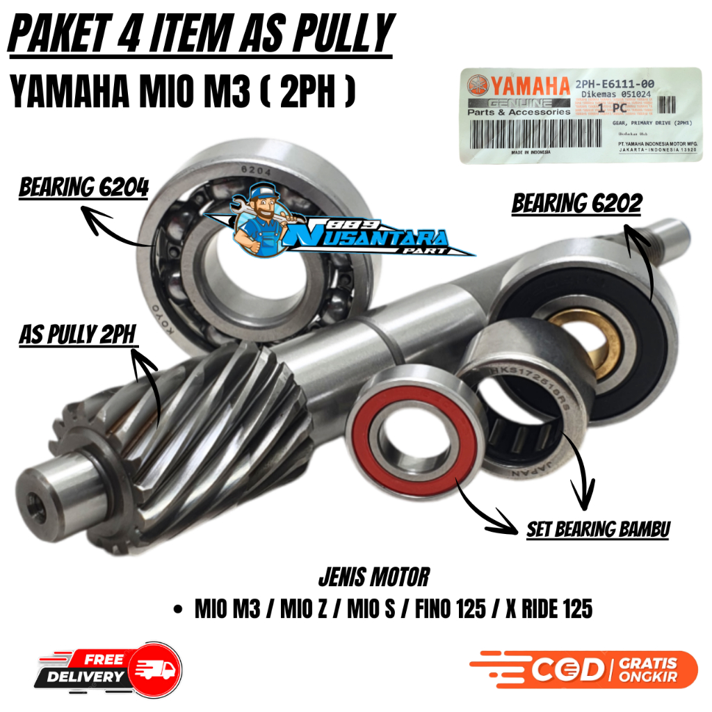 PAKET 4ITEM AS PULLY MIO M3 + BEARING 6204 + LAHER 6202 + BEARING BAMBU MIO GT 125 SOUL GT 125 FINO