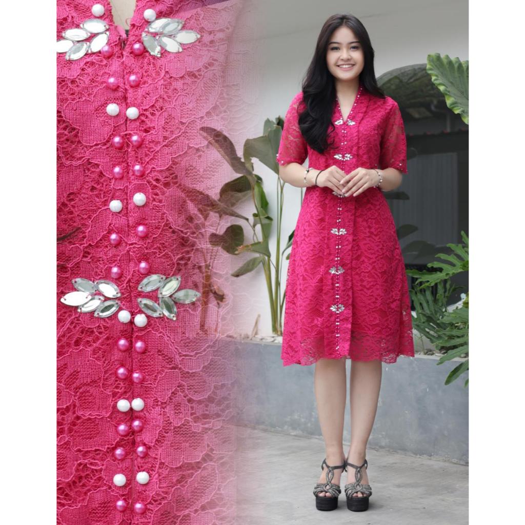 dress vania brukat payet mutiara busui / dreass tangan pendek kekinian / dress payet