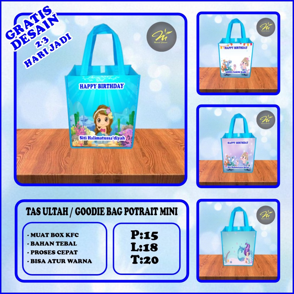 

TAS ULANG TAHUN POTRAIT / Tas Ulang Tahun Memaid/ Tas Ultah Promo/ Tas Ultah Murah/Goodie bag murah/Goodie bag Mermaid/