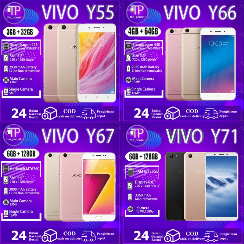 【Home ponsel 】HP VIVO Series Y71 RAM 6/128GB  Y67 RAM 6/128GB 4G Y66 4+64GB  Y55 3/32GB 4G  VIVO Y17