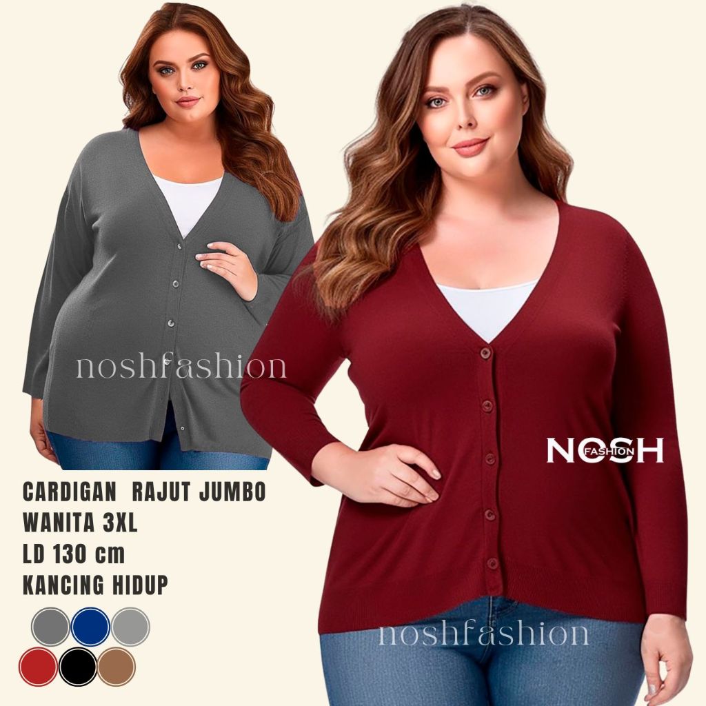 Cardigan jumbo wanita Rajut V Neck Rikka Jumbo - NOSH
