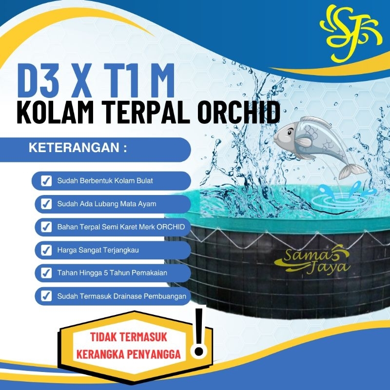 Kolam Terpal D3 x T1m Kolam Ikan Bundar Bahan Terpal Semi Karet ORCHID