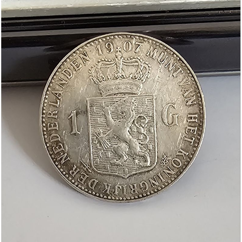 koin perak kuno 1 Gulden Wilhelmina Crown 1907
