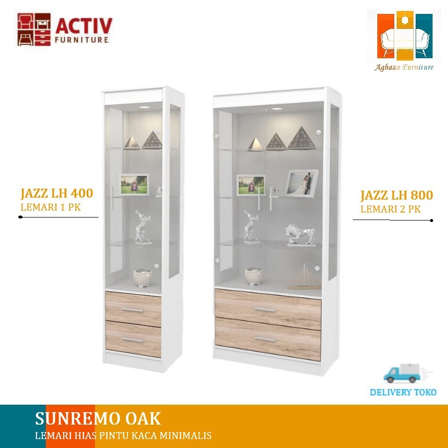 Lemari Hias Pajangan Kaca 1 Pintu 2 Pintu / Lemari Tas/ Lemari Display Activ LH JAZZ 400 | LH JAZZ 8