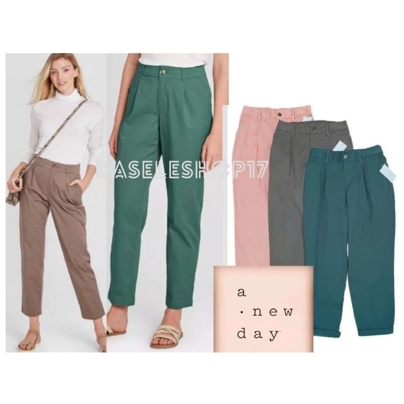 Celana Chinos Celana Formal Wanita High Rise Straight Leg Ankle Pants Celana Cotton Formal Wanita - 