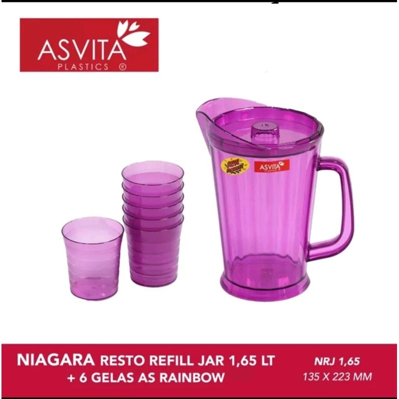 ASVITA Niagara Water Jug 1,65 Ltr + 6 pcs Gelas | Eskan Teko Pitcher Restoran Minuman Air Teh Kopi P