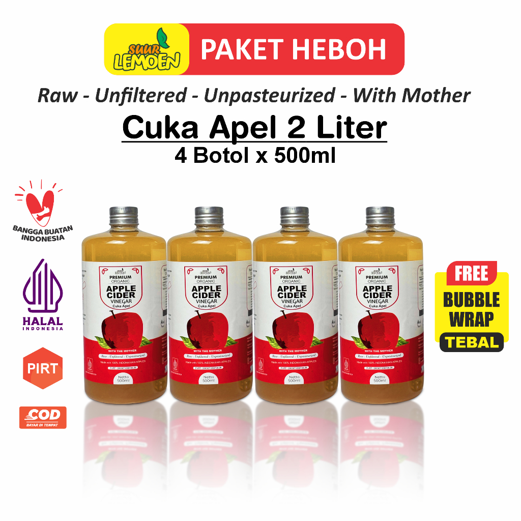 

Suur Lemoen Cuka Apel Original - Premium Organic Apple Cider Vinegar - Paket Hemat 2 Liter - HALAL