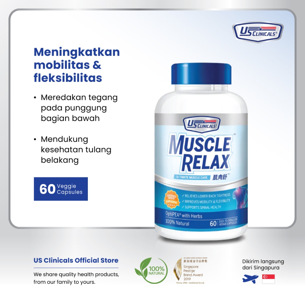 US Clinicals MuscleRelax 60s - vitamin otot, suplemen untuk otot, relaksasi otot punggung, suplemen 