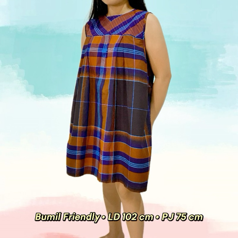Preloved dress longgar motif kotak