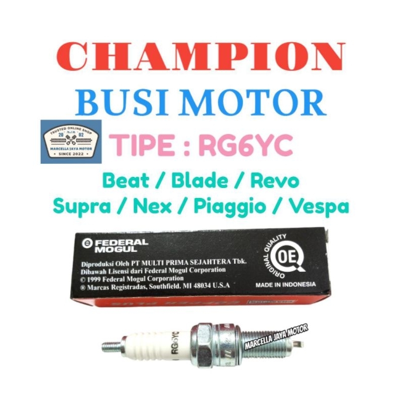 1 PCS BUSI CHAMPION RG6YC ORIGINAL BUSI MOTOR BEAT BLADE REVO SUPRA NEX PIAGGIO VESPA BUSI MOTOR MUR