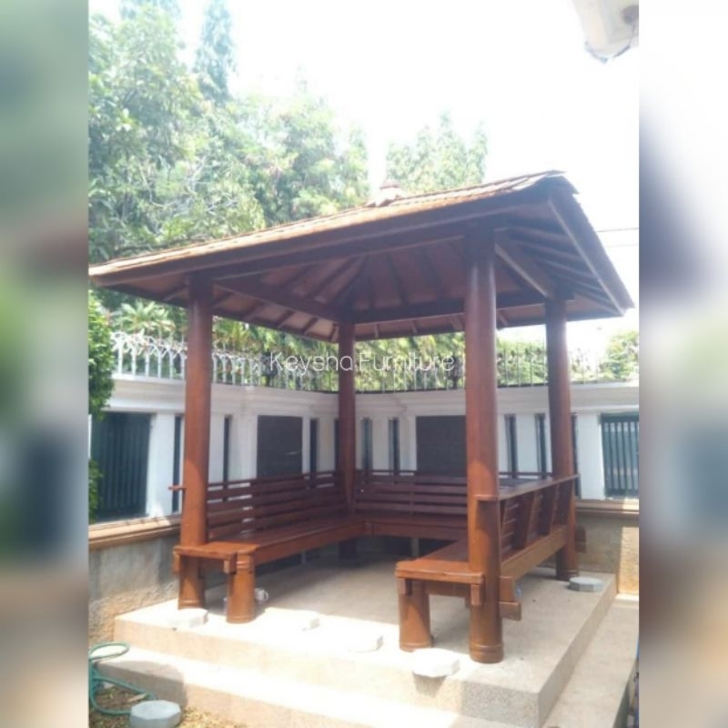 Gazebo Model Bangku Kursi Kayu Kelapa | Jual Gasebo Custom