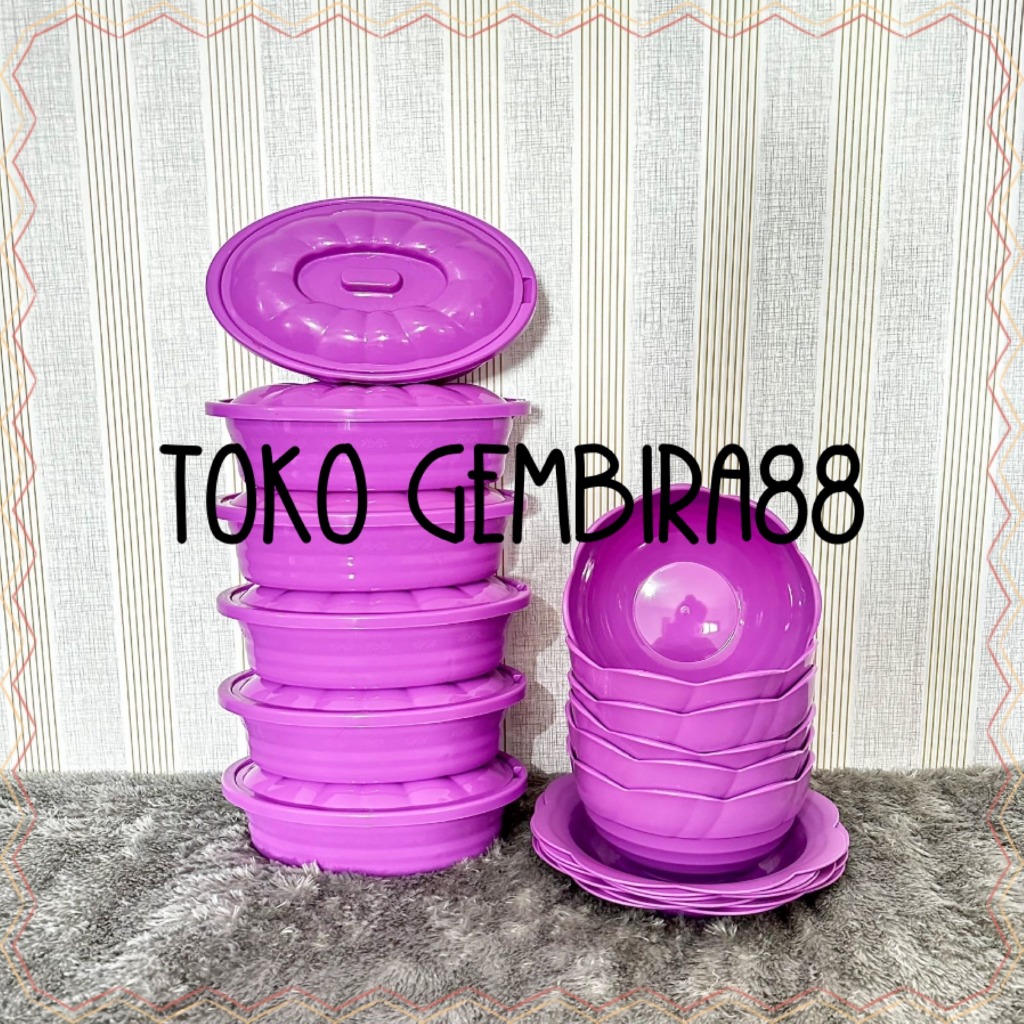 set lengkap 18pcs peralatan makan prasmanan oval, piring bunga, mangkok bunga