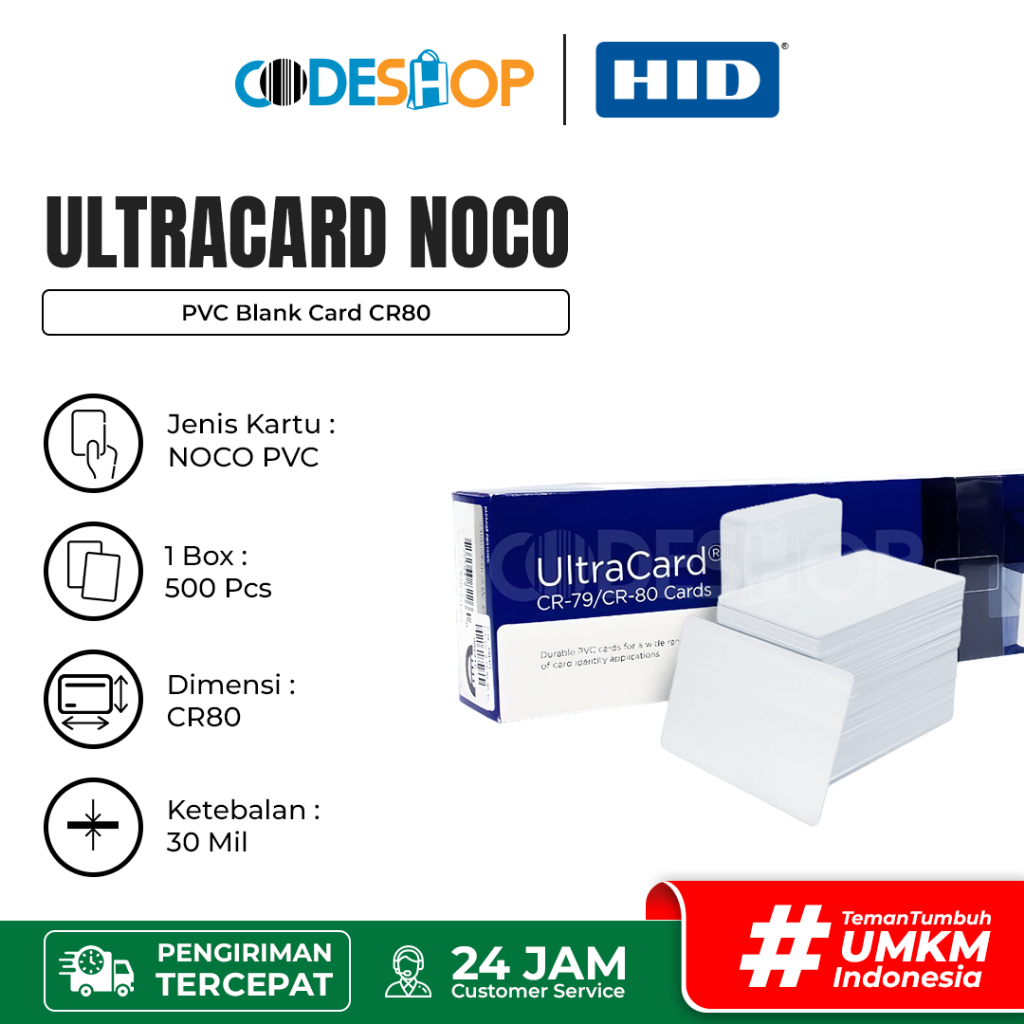 

Kartu PVC Ultracard Noco CR80 Blank ID Card Putih Polos for Fargo Hiti
