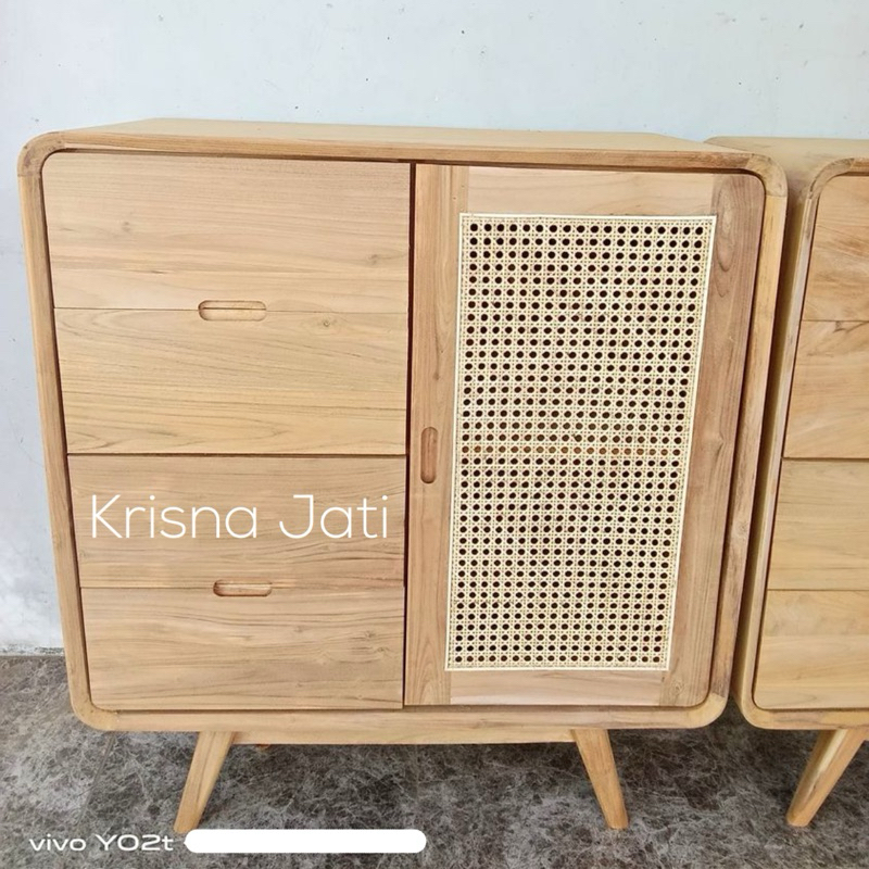 lemari pakaian anak minimalis retro rotan kayu jati | READY STOCK
