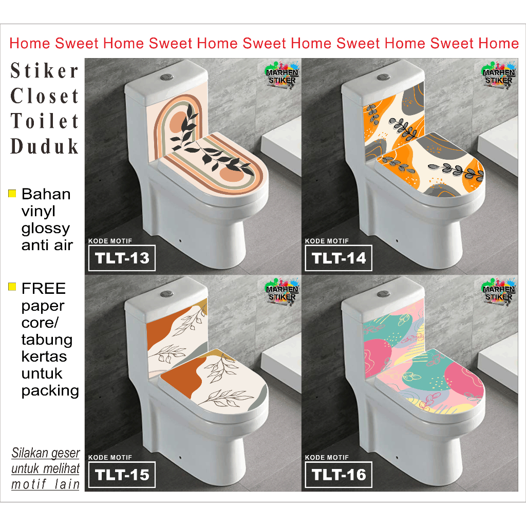 Stiker Closet/Toilet Duduk Motif Daun Daunan