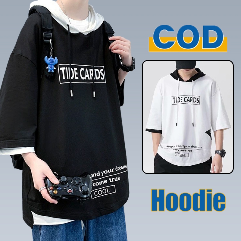 Kaos hoodie pria hoodie lengan pendek baju cowok oversize hodie tebal ori  baju oversize pria keren 