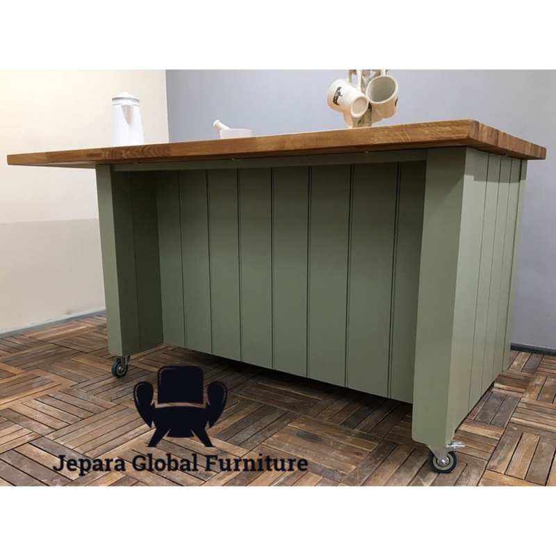 Kitchen Island Meja Dapur Duco klasik green - meja dapur jati - mini bar kayu - meja Bar jati - meja