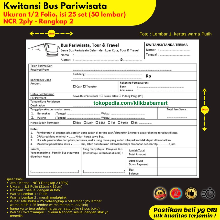 

Terlaris CETAK KWITANSI NCR 1/2 FOLIO RANGKAP 2 CUSTOM