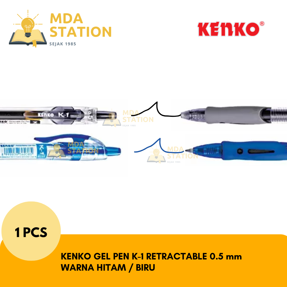 

KENKO GEL PEN K-1 RETRACTABLE 0.5 mm Warna Hitam / Biru (SATUAN) | MDA STATION