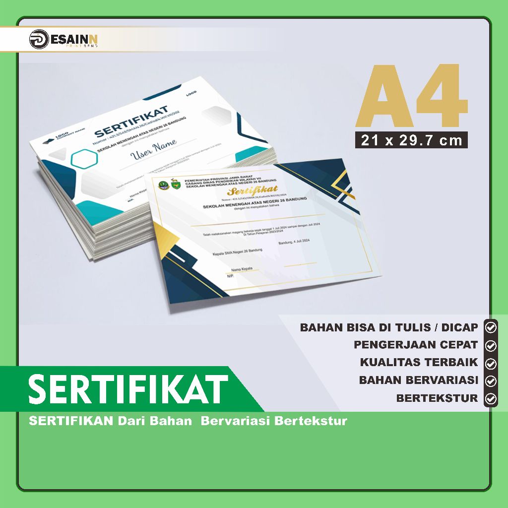 

CETAK SERTIFIKAT / PIAGAM MURAH BAHAN LINEN - AKASIA - CONCORDE - TIC PAPPER - ART PAPPER
