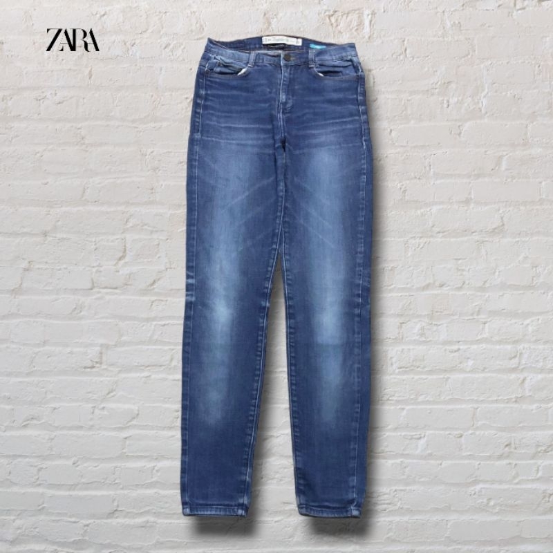 Celana Panjang Longpants Jeans Zara Trafaluc Blue Washed Fading Skinny Original Second Preloved #CJ4