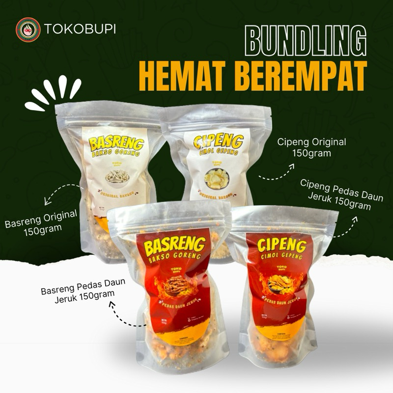 

[Bundling 4pcs Hemat] Basreng (bakso goreng)+Cipeng (cimol gepeng) kemasan 150gram SUPER HEMAT