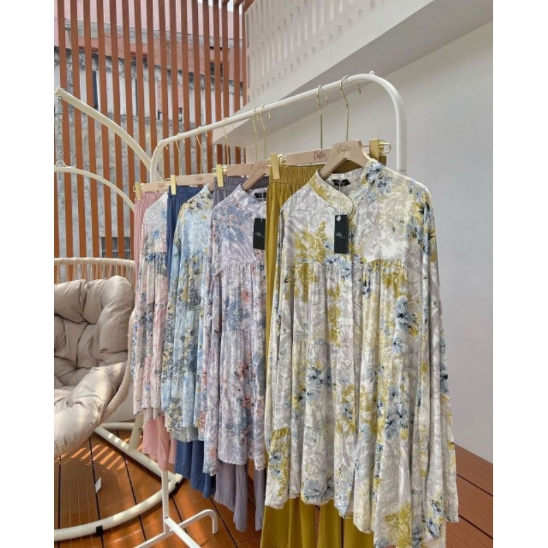 ONE SET LONG TUNIK//SETELAN WANITA/SETELAN BUNGA//SETELAN RAYON
