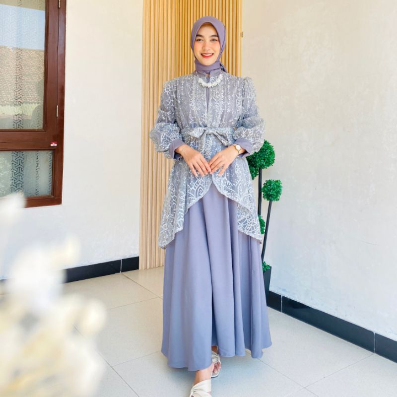 Eshantai Big Size Sena Dress LD 120 125 Gamis | Gamis Jumbo Wanita Bahan Silk Premium Kombi Brokat T