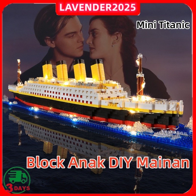 【LED】Kapal Titanic Mainan Block Anak DIY Assemble Building Blocks Kapal model kapal pesiar Titanic