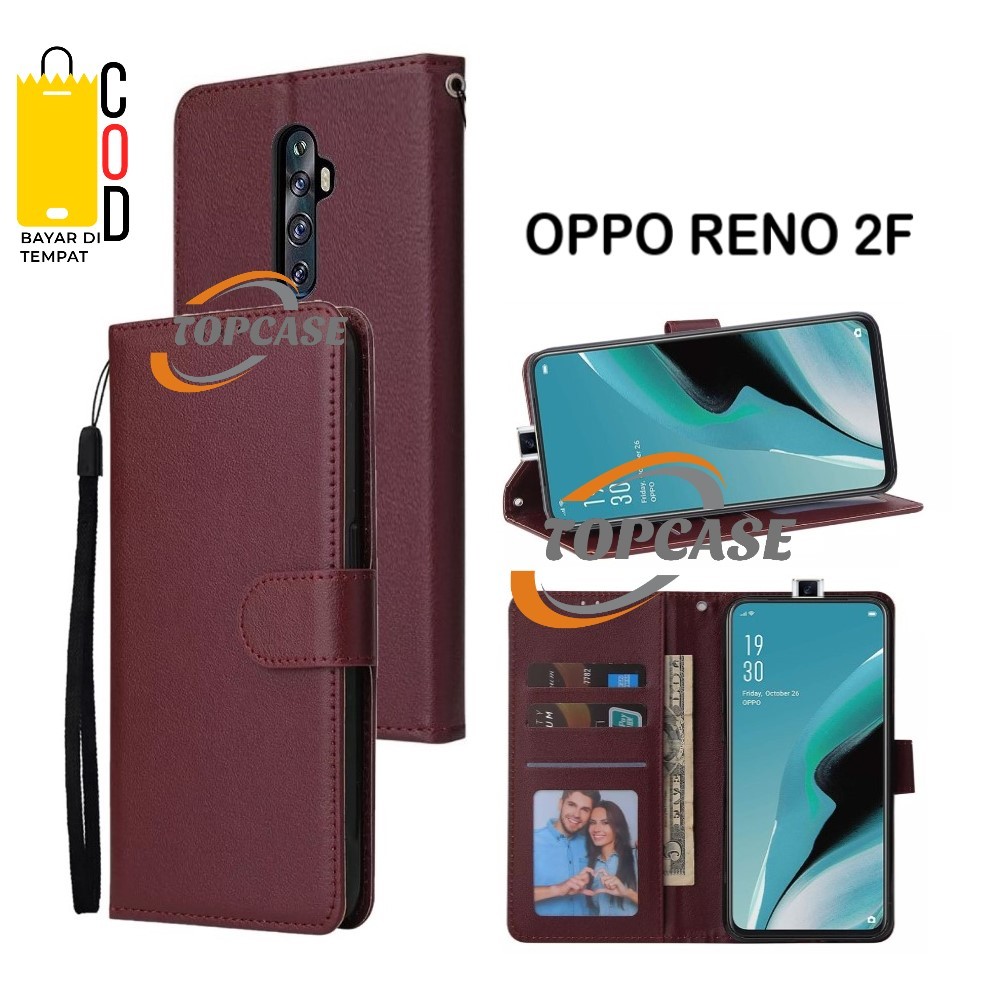 FLIP CASE OPPO RENO 2F LEATHER FLIP COVER KULIT CASING DOMPET WALLET UNTUK OPPO RENO 2F
