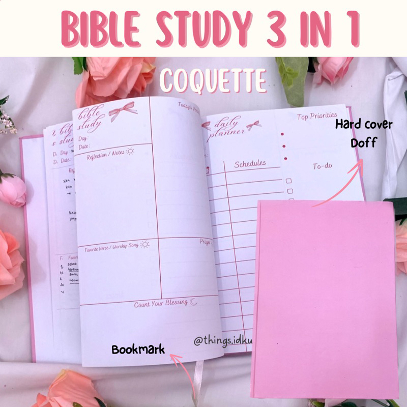 

BIBLE STUDY 3 in 1 COQUETTE Hard Cover | Journal Planner | Daily Planner | Monthly Planner | Bible Study Notes | Journal